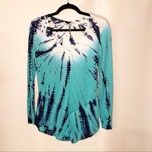 XCVI Nordstrom Blue Green Tie Dye V-Neck Shirt XS